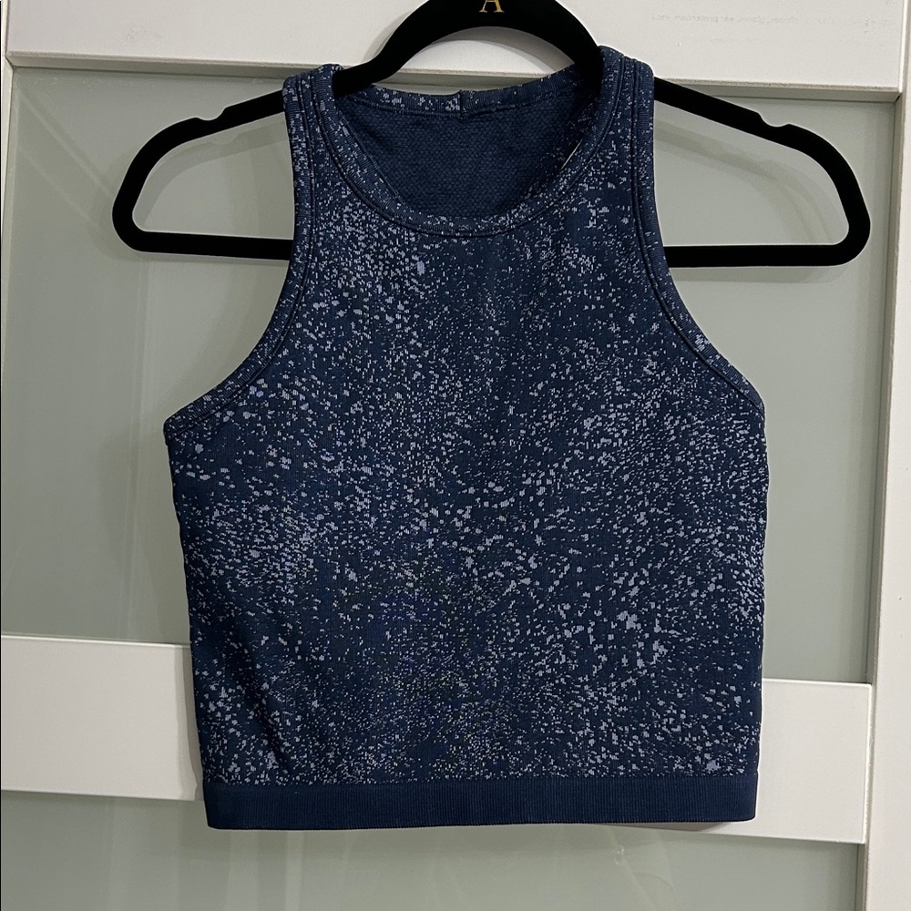 LULU LEMON Women’s Swiftly Tech Cropped Round-Neck Blue Speckled Tank Top Size 6